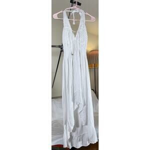 Seaspice Resortwear XL Daphne Stretchy Halter Maxi Dress White Peruvian Cotton